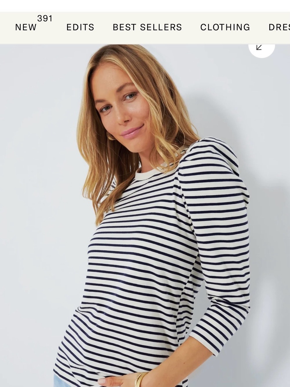 Tuckernuck Navy & White Striped Puff-Sleeve Long Sleeve Tee